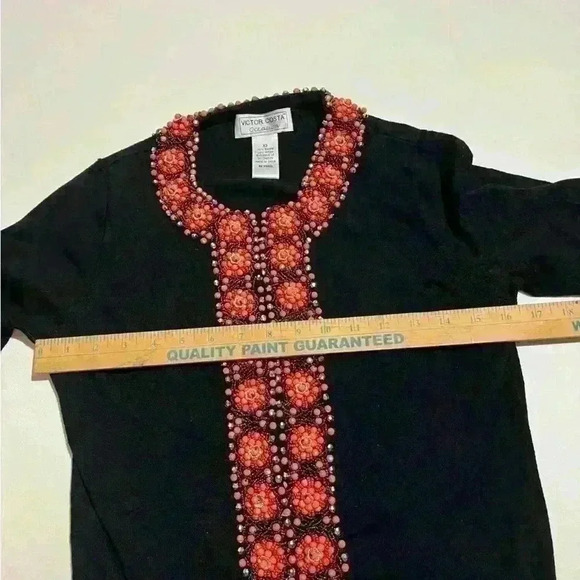 Vintage Victor Costa Womens Floral Beaded Sequin Rayon Cardigan Sweater XS - Picture 4 of 10